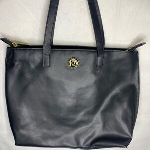Joy Mangano Black Leather Tote Bag with RFID Protection Used Good Condition
